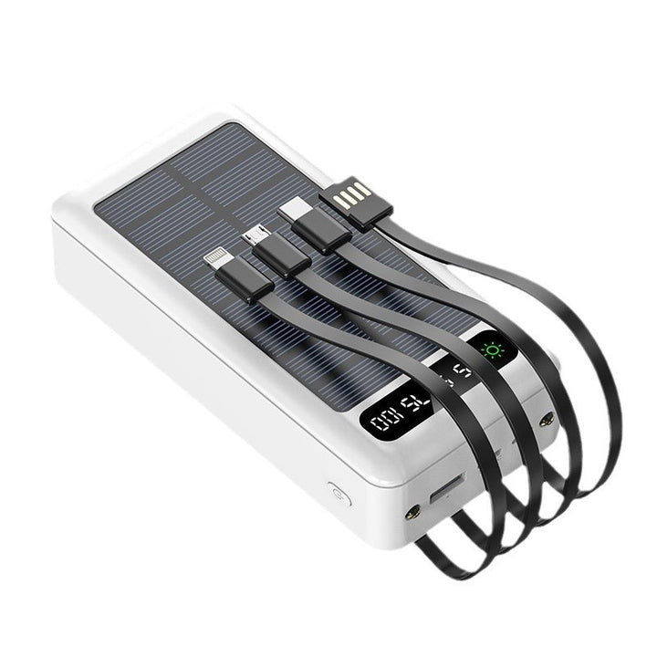 Solcelledrevet powerbank med integrerte hurtigladeporter og digital kapasitetssindikator Skanto