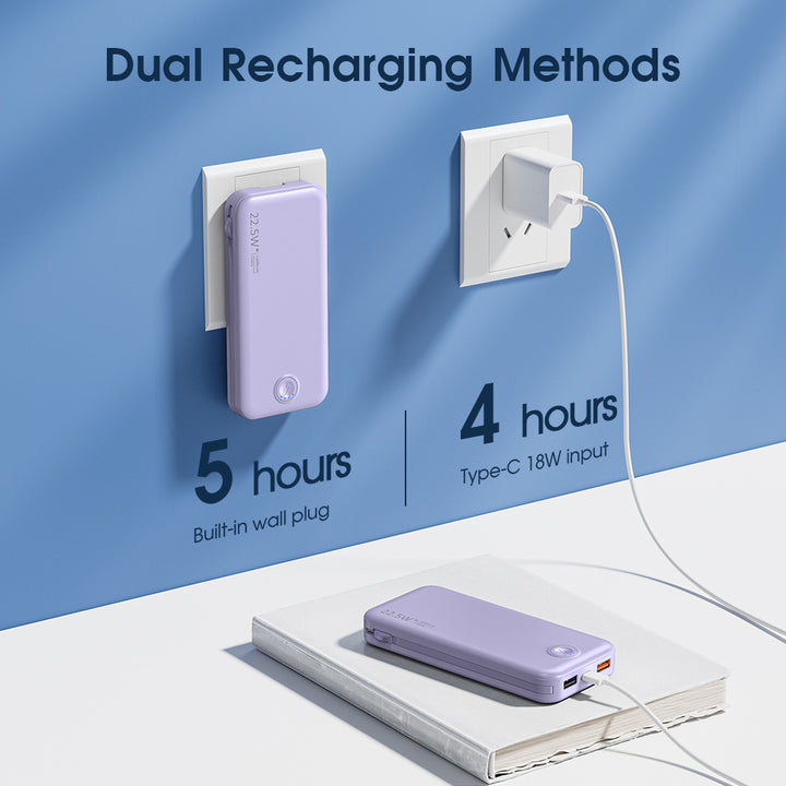 Powerbank med integrert veggkontakt og dual ladingsfunksjon Skanto