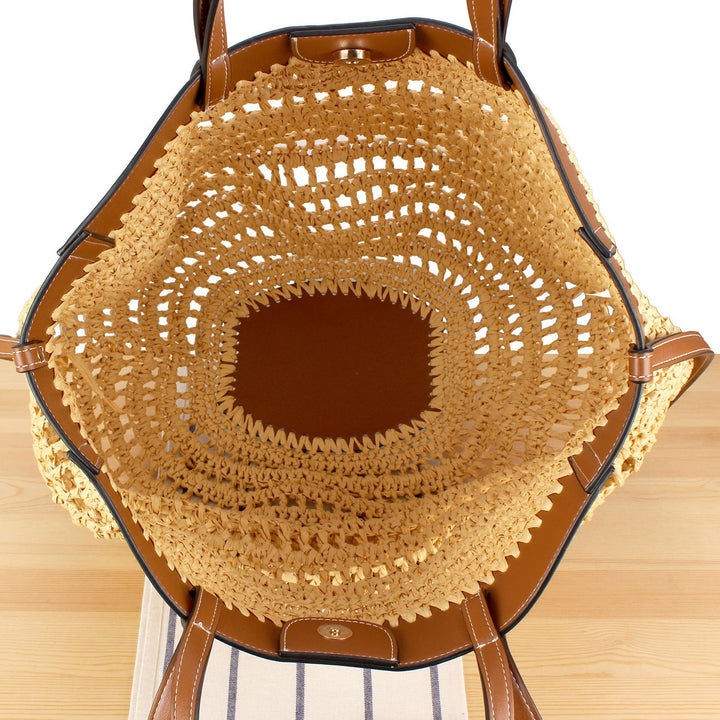 Woven natural material handbag with high-quality leather detail Skanto