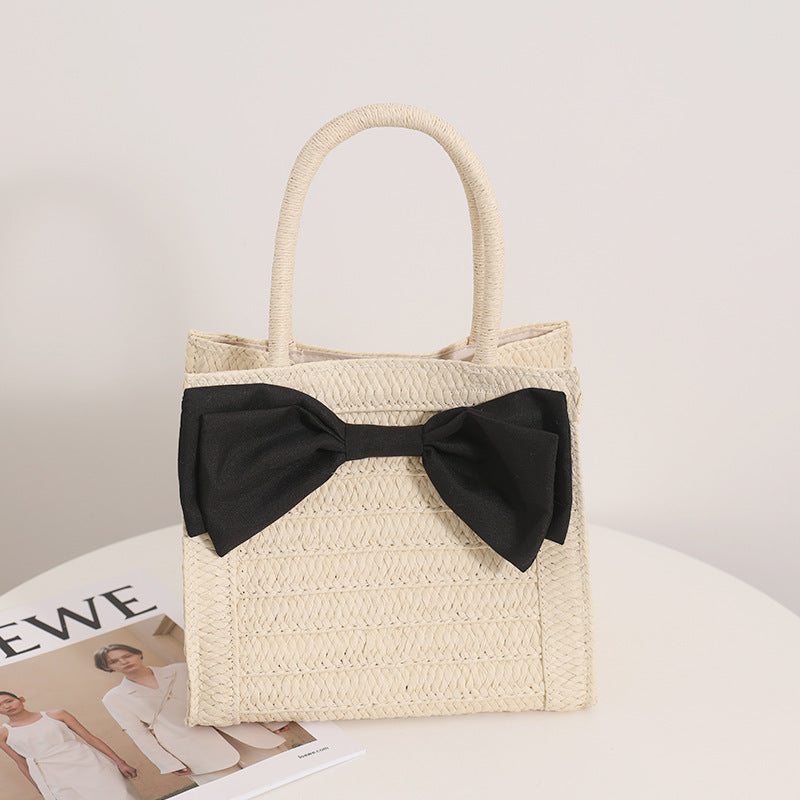 Elegant Straw Bag with Bow Detail Skanto