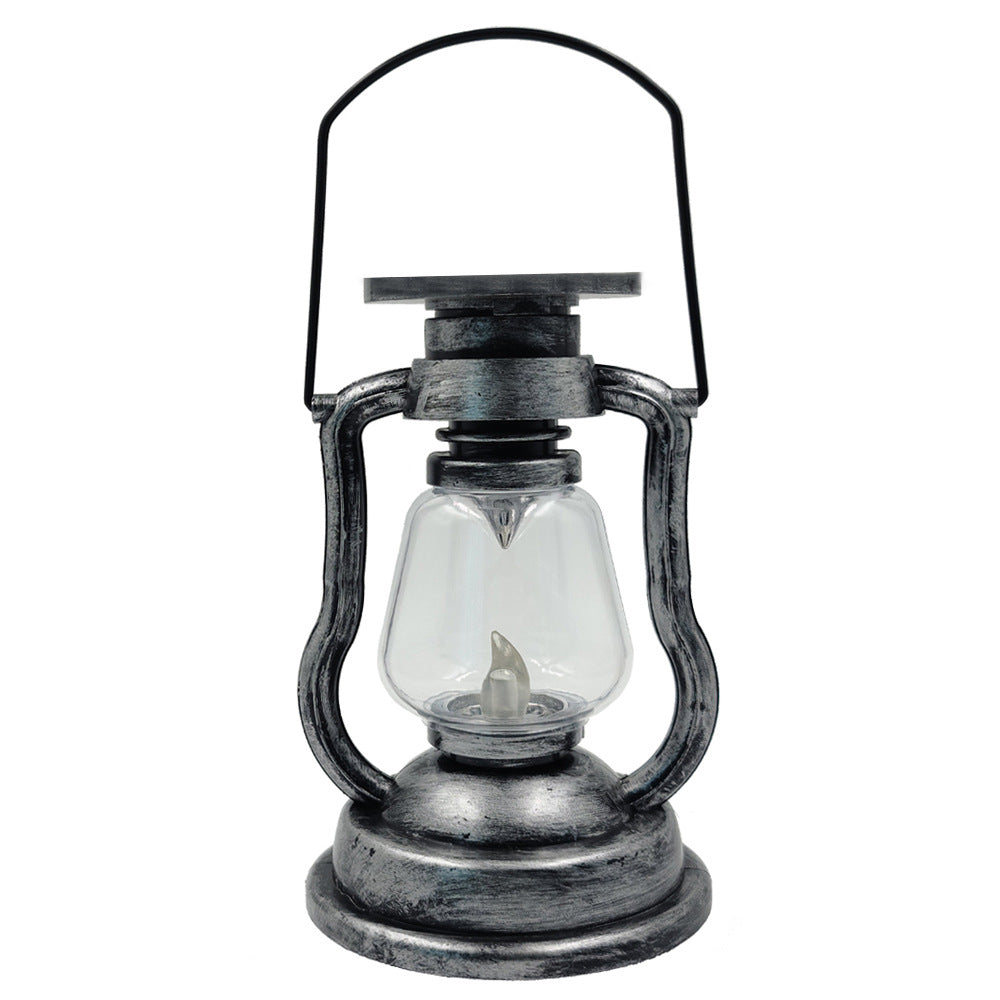 Antikke LED orkanlampe med flammende lys-effekt, glassklode og hengende håndtak, bærbar dekorativ lampe Skanto
