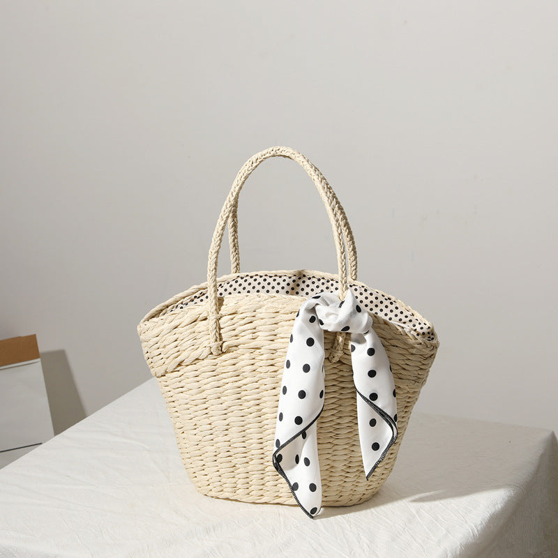 Braided beach bag with polka dot inner pocket Skanto