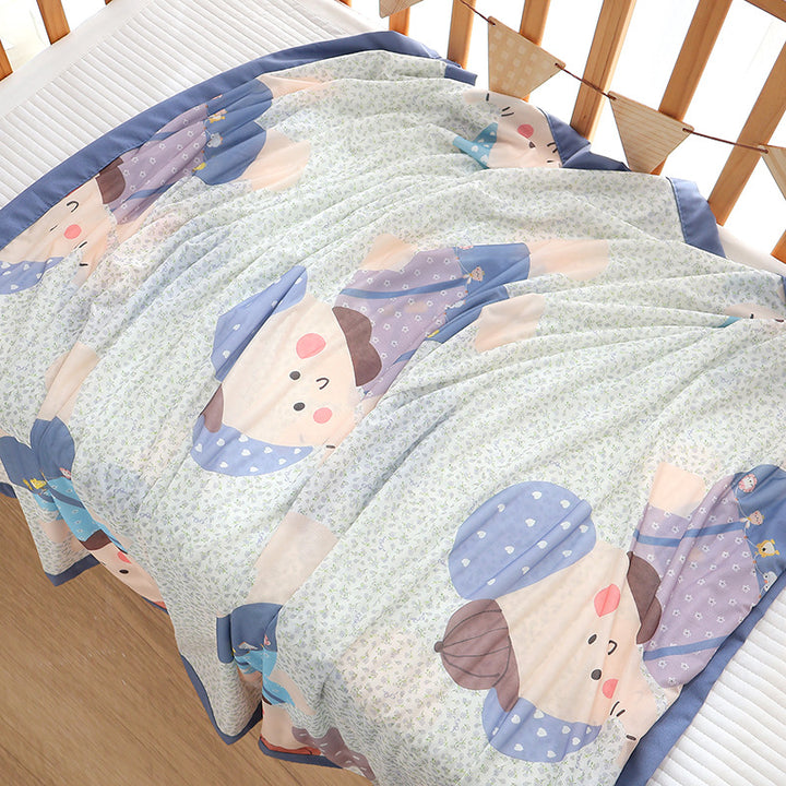 Unisex nan koselig babysengteppe laget av bomullsmuslin med pustende fyll og satinert kant Skanto