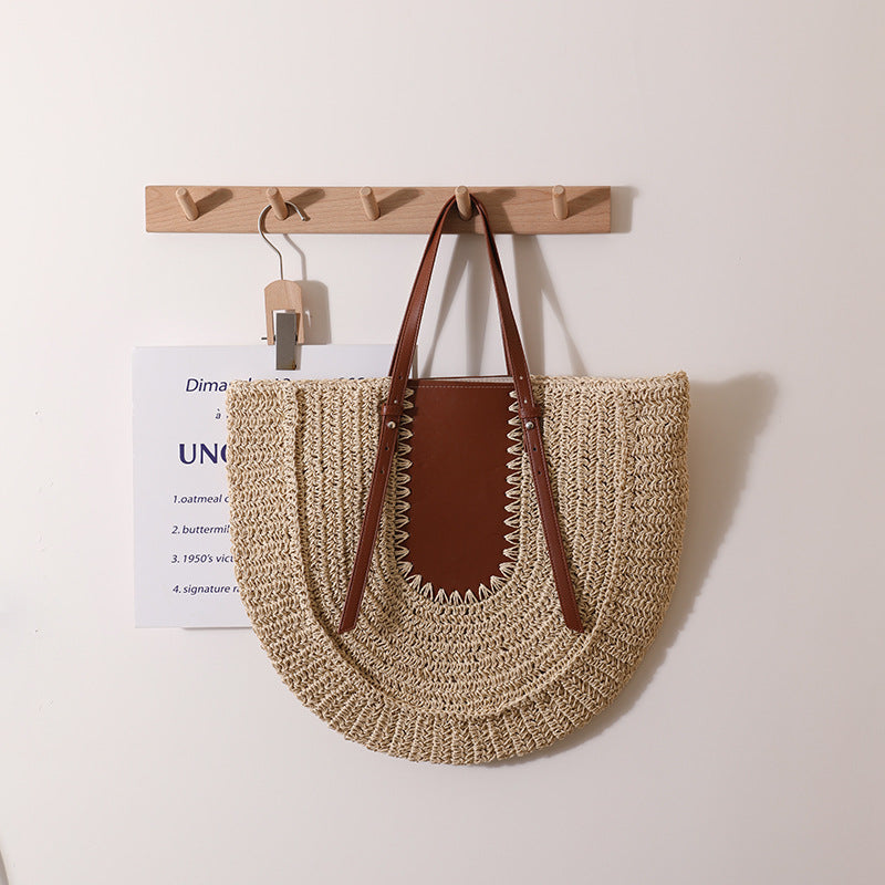 Elegant Handmade Straw Bag with Leather Details Skanto