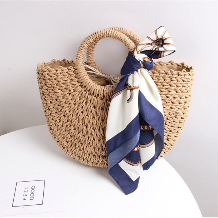 Braided basket bag with elegant silk scarf Skanto