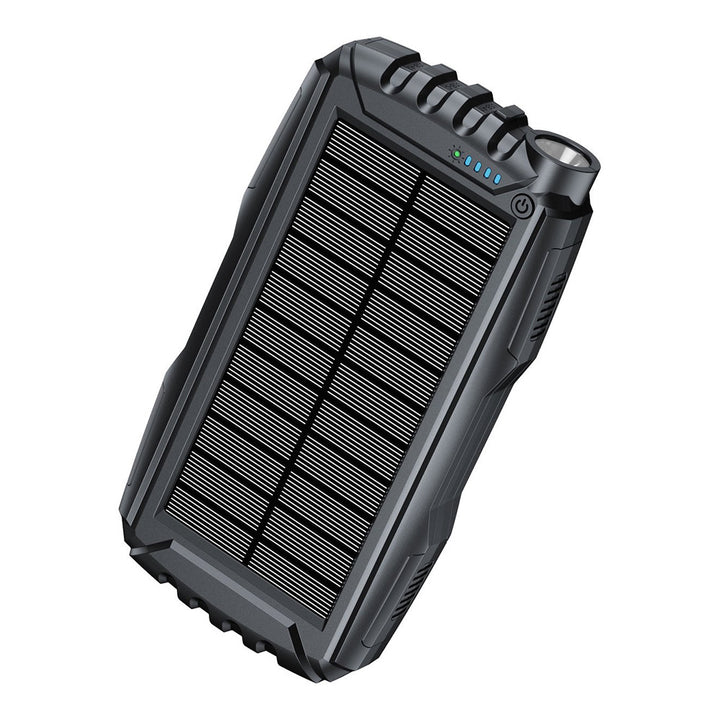 Solfdrevet powerbank med LED-lommelykt og robust hus Skanto