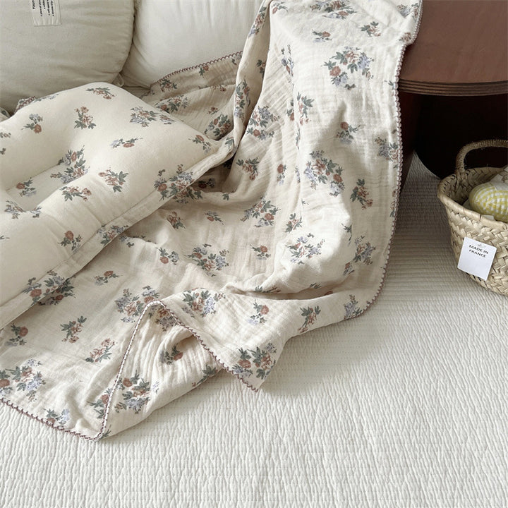 Unisex Bomull Muslin Teppe med Blomsterdesign og Volangdetaljer Skanto