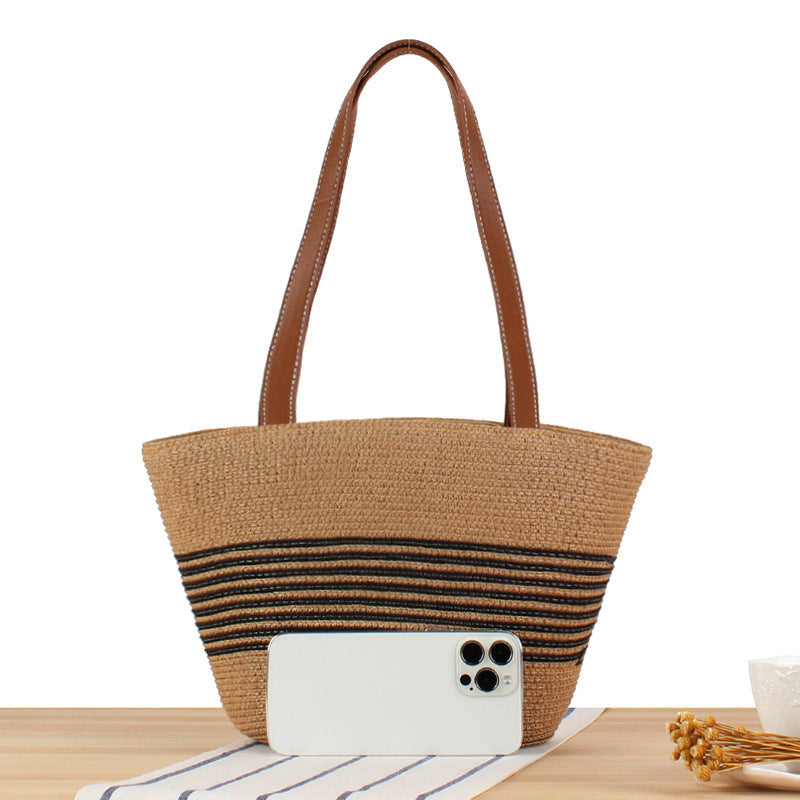 Tote bag with structured design of natural weave Skanto