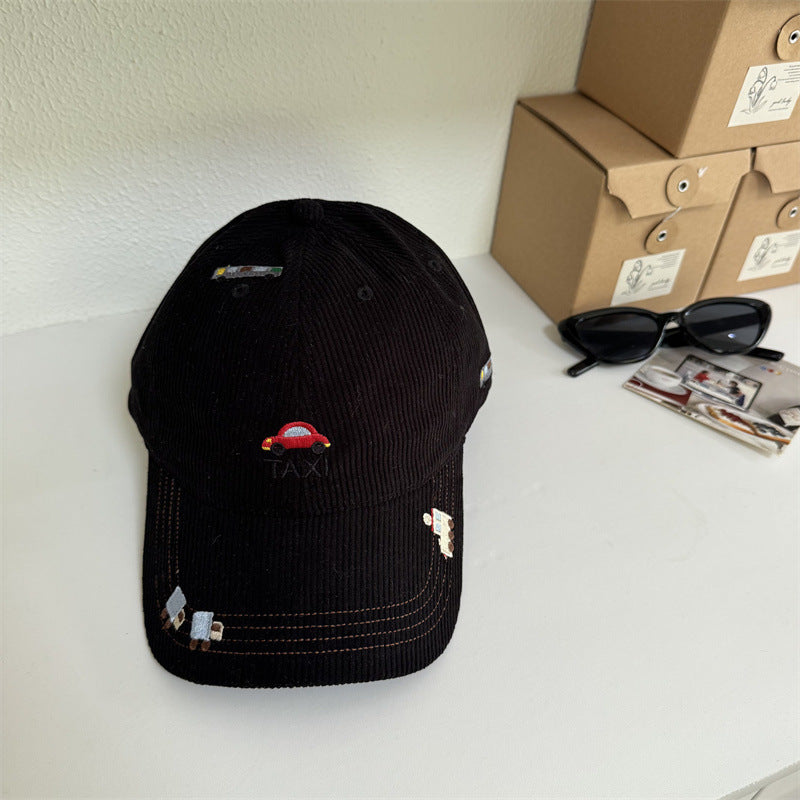Men's Corduroy Taxi Brodert Caps med Skjerm Skanto