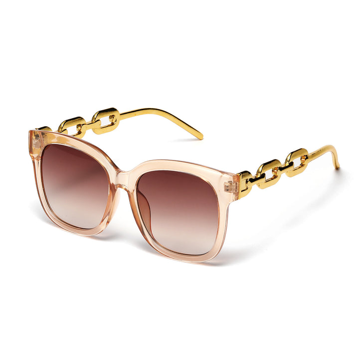Dame moteriktig oversized solbrille med luksuriøs kjedeinnramming Skanto