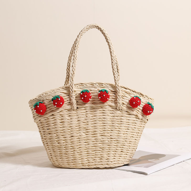 Handmade basket bag with playful strawberry motif Skanto