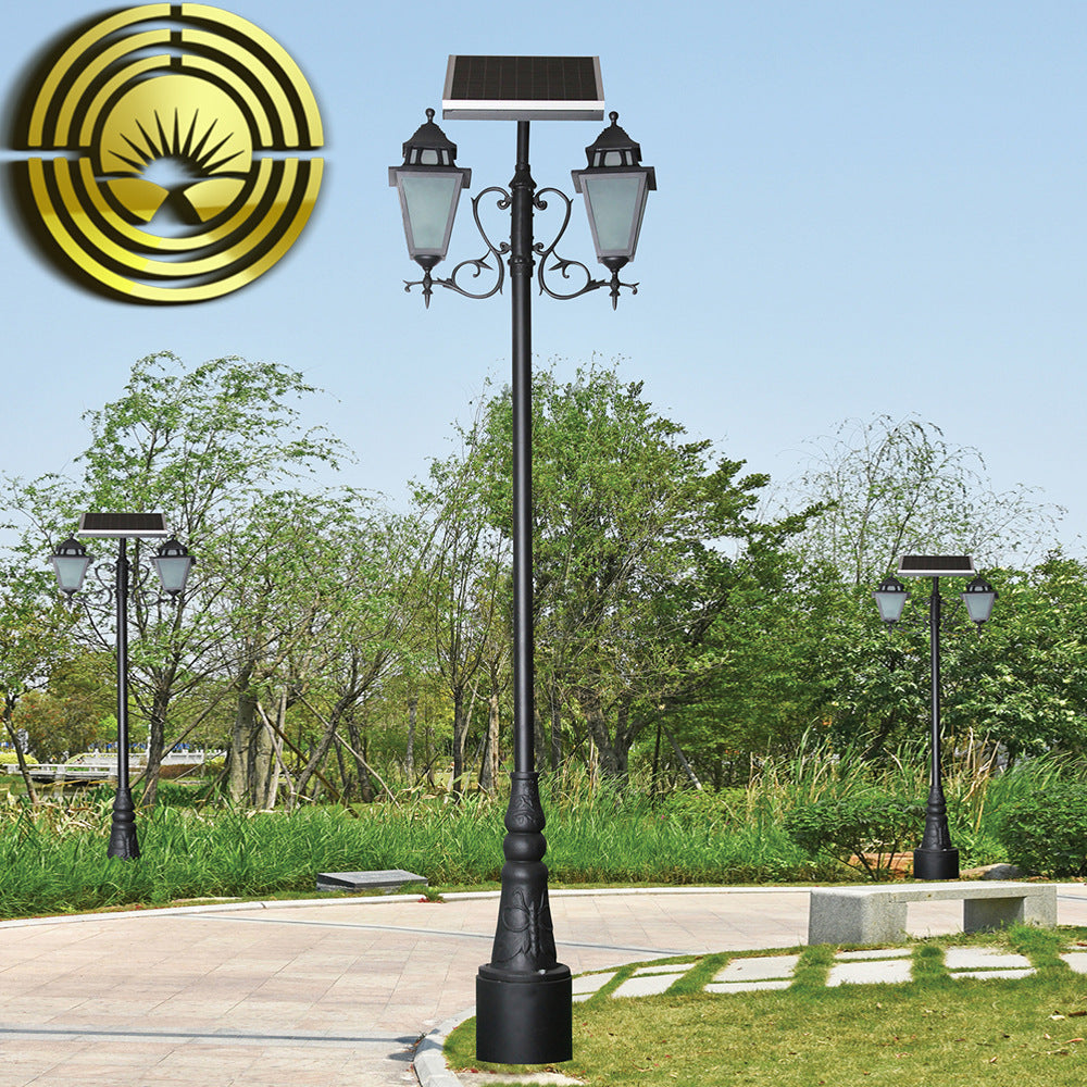 Vintage Dual-Lantern Solar Gate Lamp Post Med Dekorative Scroll Armer Og Skumring-til-Morgen Sensor Skanto