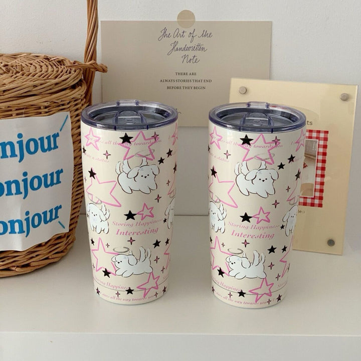 Damen Isoliertrinkbecher mit sicherem Silikondeckel und lustigem Hunde-Design Skanto