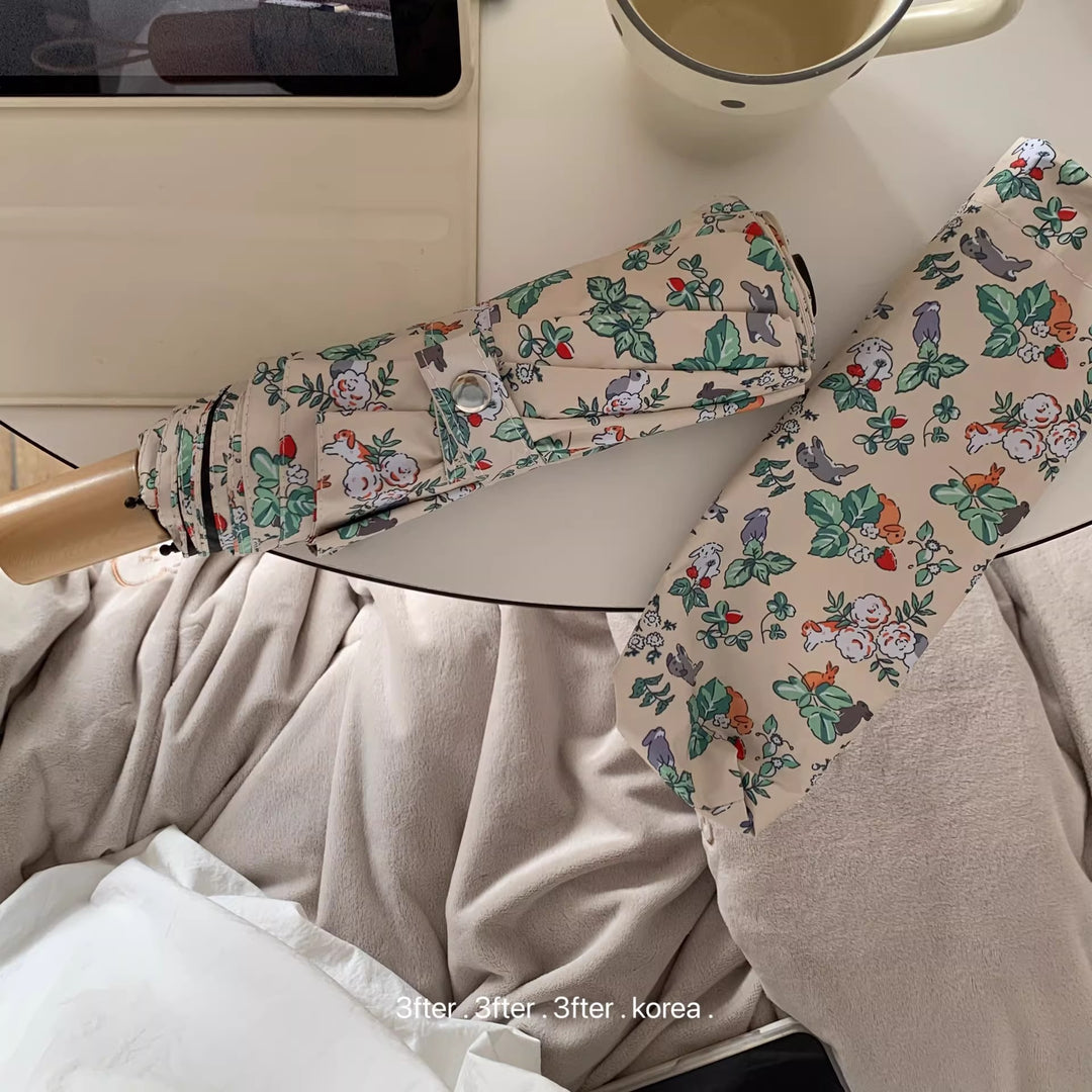 Damer Sammenleggbart Paraply med blomstret Vintage-design Skanto