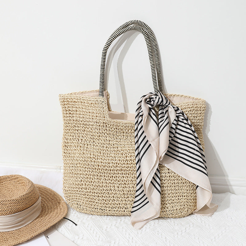 Handmade Solid Natural Material Tote Bag with Stylish Scarf Skanto