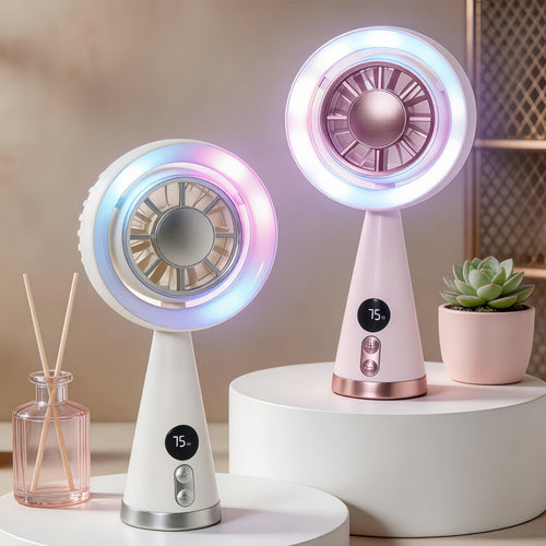 Dame Bærbar Mini-vifte med LED-belysning og digital hastighetsindikator Skanto