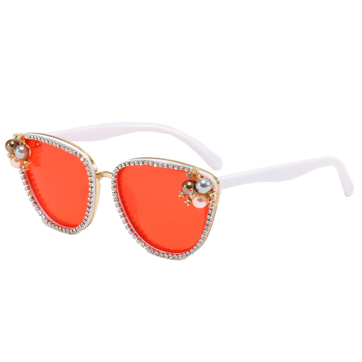 Dame glamorøs solbrille med perle- og krystaldekorasjon Skanto
