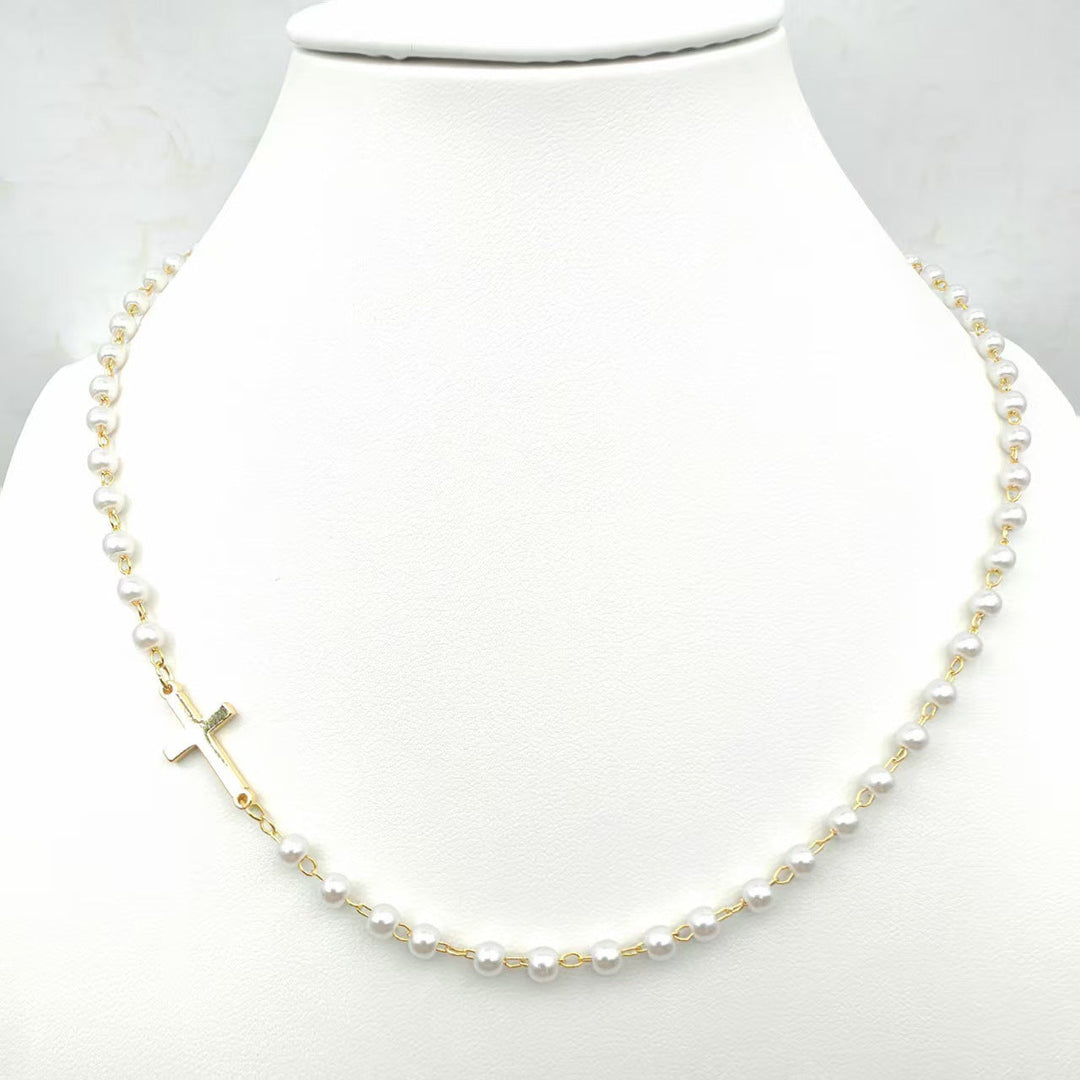Skanto | Delikat Fuskperle Kross Stasjon Choker Halskjede