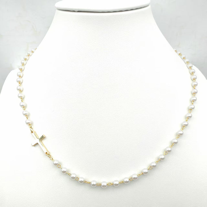 Skanto | Delikat Fuskperle Kross Stasjon Choker Halskjede
