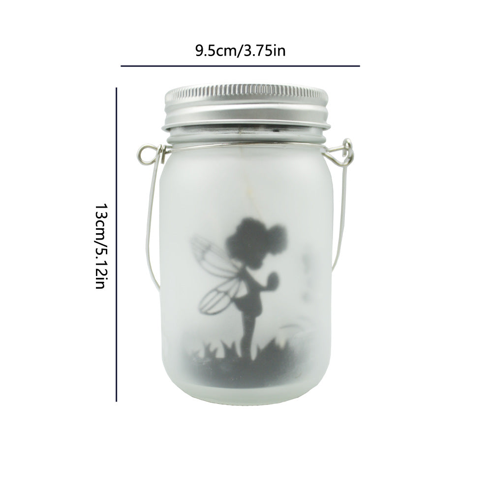 Hengende Frostet Mason Jar Sol LED Fe Fairy Silhuett Lantern Med Tauhåndtak Og Dynamisk LED Lyskjede Skanto