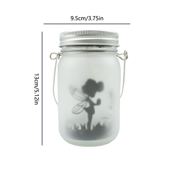 Hengende Frostet Mason Jar Sol LED Fe Fairy Silhuett Lantern Med Tauhåndtak Og Dynamisk LED Lyskjede Skanto
