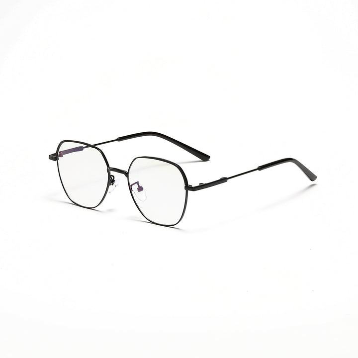 Dame moteriktig solbrille med smal metallramme og blå linser Skanto