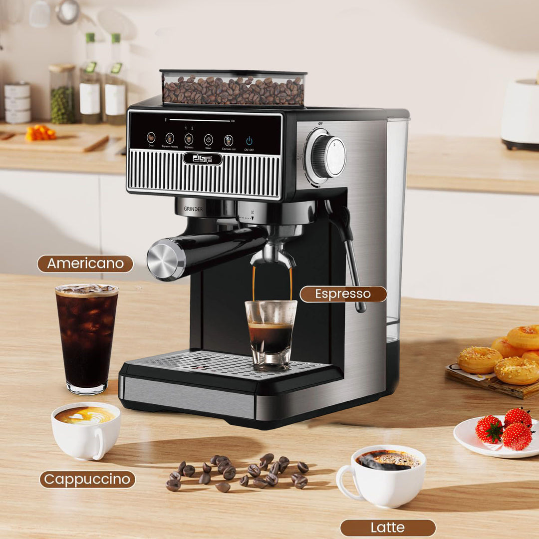 Espressomaskin med integrert kvernsystem og presise temperaturoppsetninger Skanto