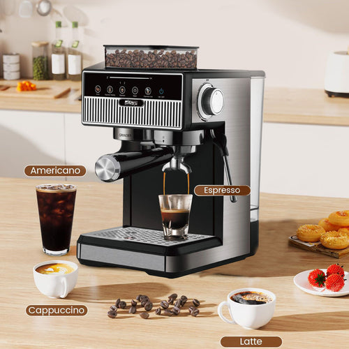 Espressomaskin med integrert kvernsystem og presise temperaturoppsetninger Skanto