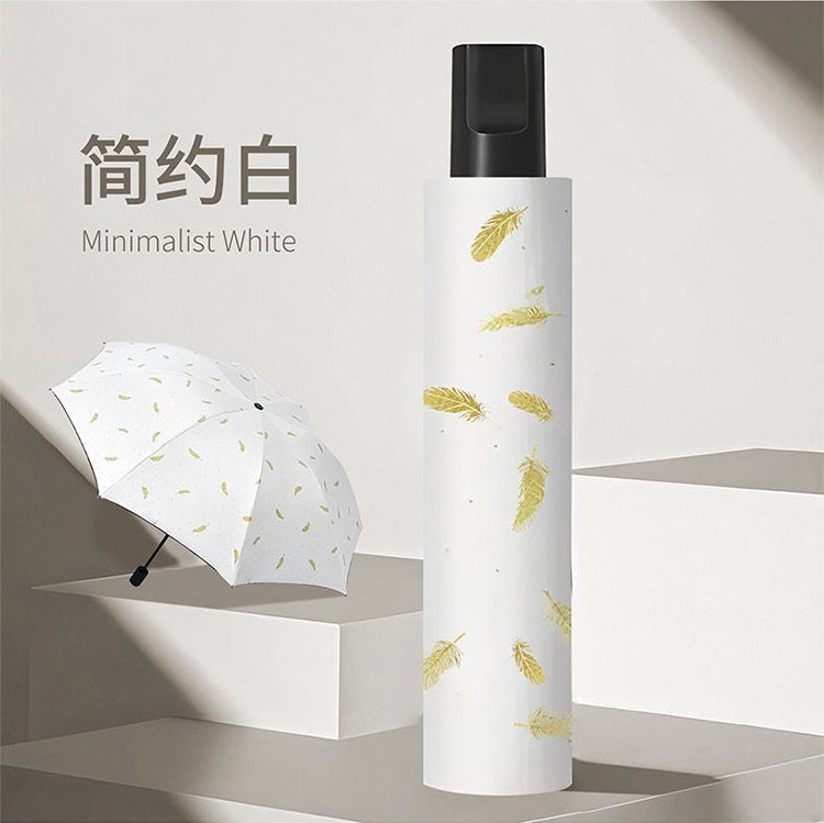 Kvinnes Sammenleggbar Elegant Paraply med Kunstnerisk Fjær Design Skanto
