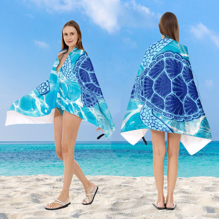 Hette-badeponcho med mandala-motiv Skanto