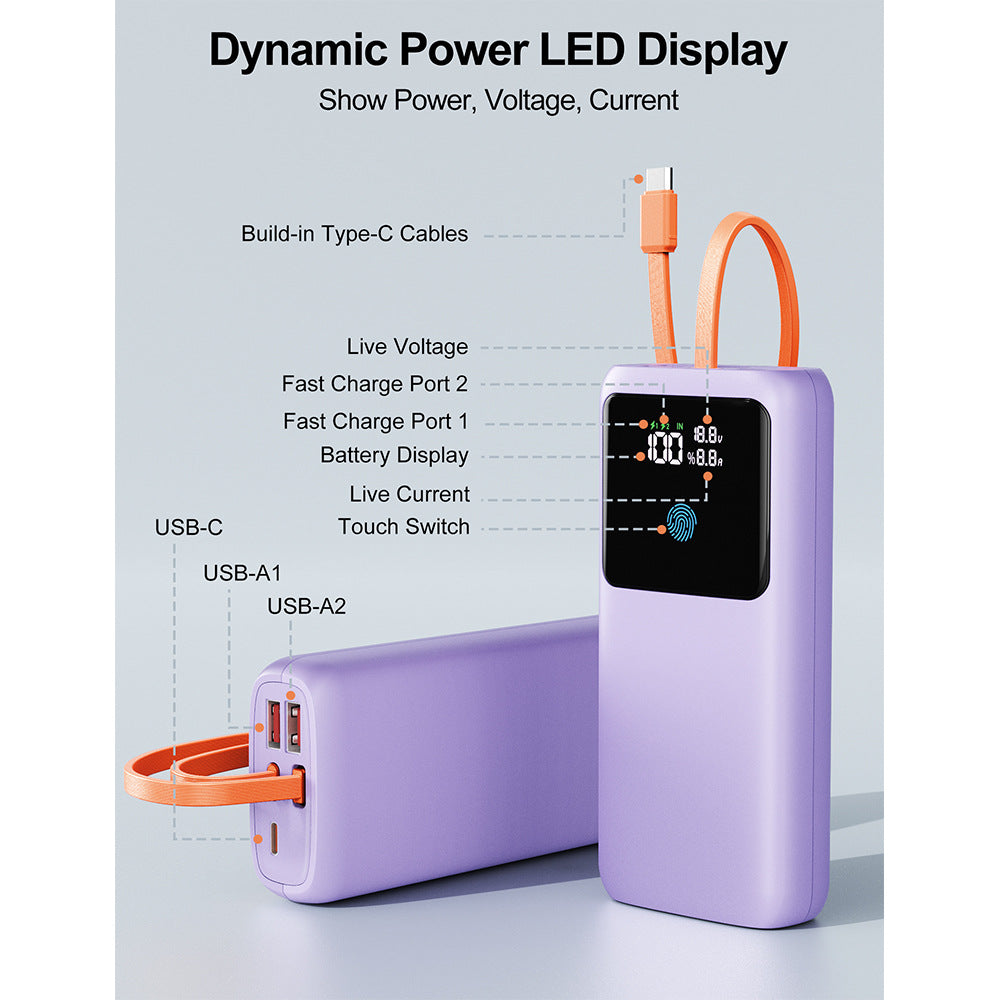 Powerbank med LED-skjerm og integrerte ladekontakter Skanto