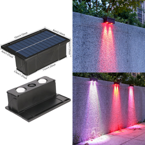 Utendørs solenergi RGB dual-stråle vegglampe med integrert solcellepanel og værbestandig monteringsbase Skanto