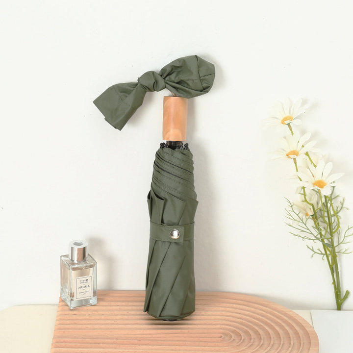 Damen Eleganter Falt-Regenschirm mit Holzgriff Skanto