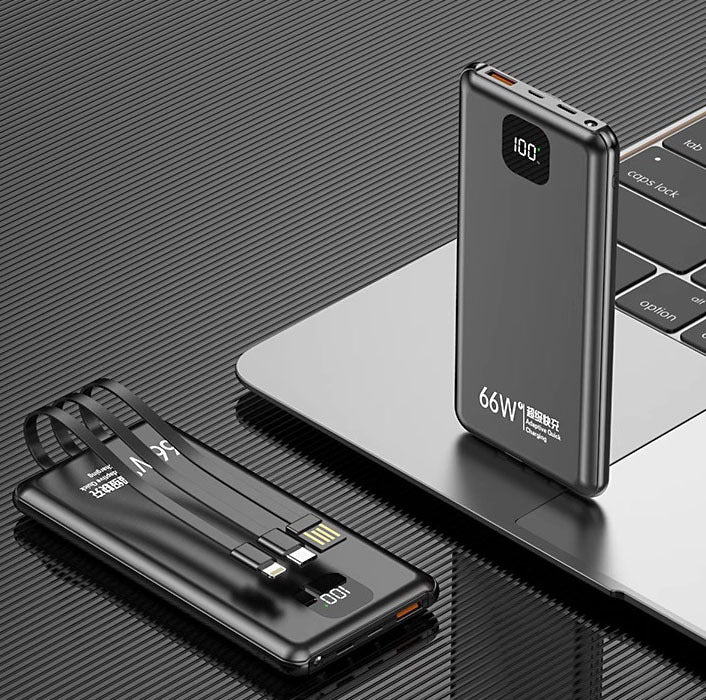 Hurtiglader Powerbank med multifunksjonell kabel og digital skjerm Skanto