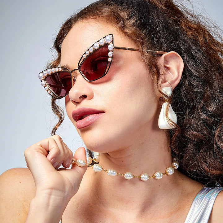 Women's Cat-Eye Sunglasses with Exclusive Pearl Embellished Frame Skanto