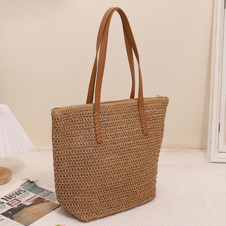 Giant tote bag made of braided raffia with leather handles Skanto