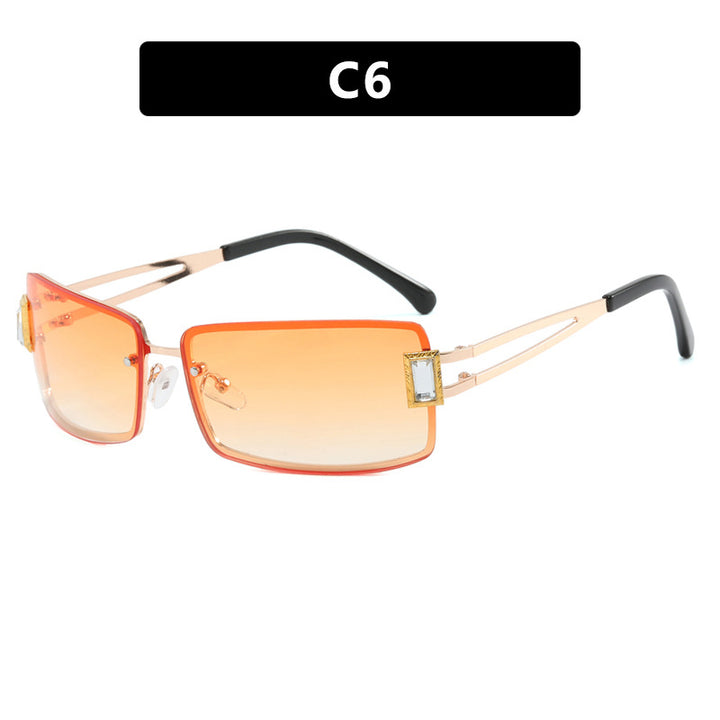Stylish women's sunglasses with elegant trapezoidal lenses and filigree metal frame Skanto