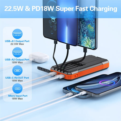 Powerbank med solcellelading og integrert LED-lampe Skanto