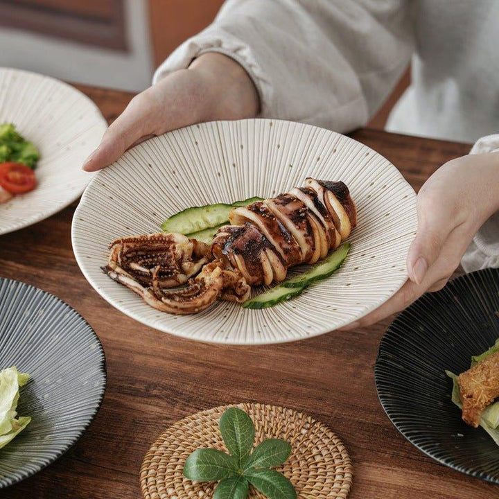 Håndlagde japanske Mino Ware keramiske rynkede tallerkener | Skanto