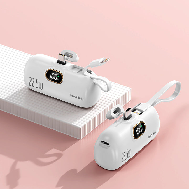 Bærbar powerbank med hurtig ladekabel og LED-skjerm Skanto