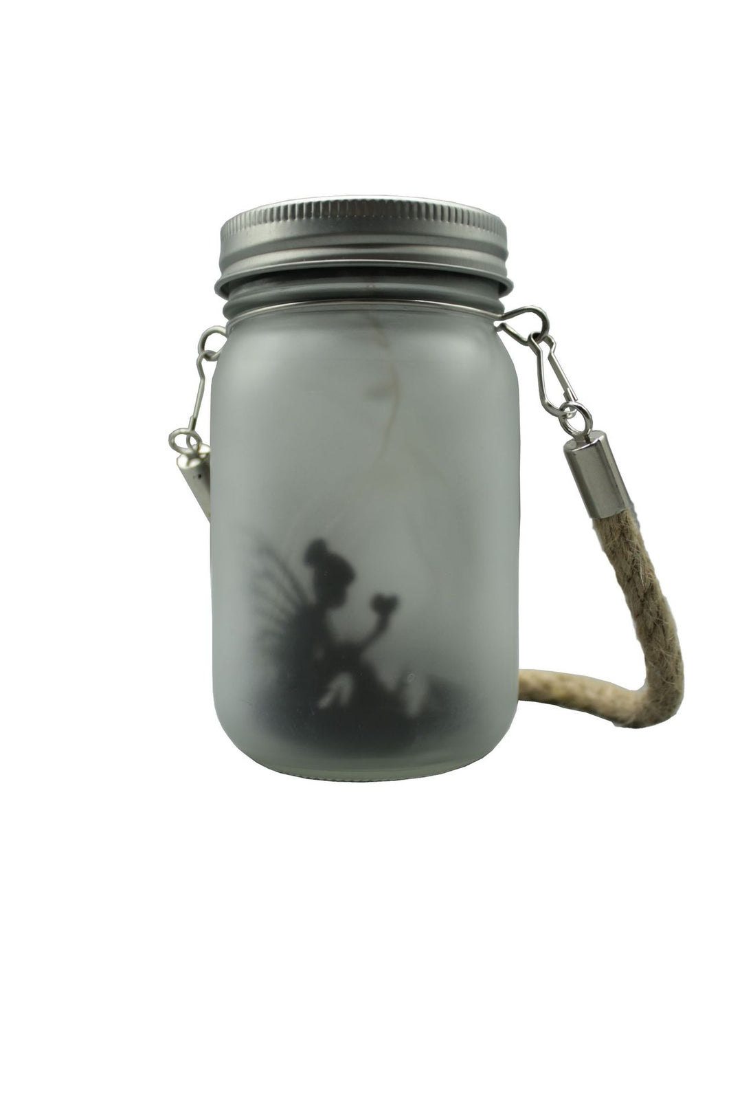 Hengende Frostet Mason Jar Sol LED Fe Fairy Silhuett Lantern Med Tauhåndtak Og Dynamisk LED Lyskjede Skanto