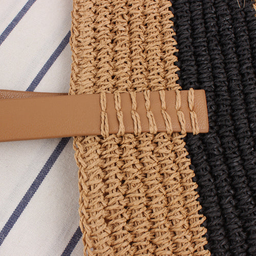 Wide straw bag with elegant leather handles Skanto