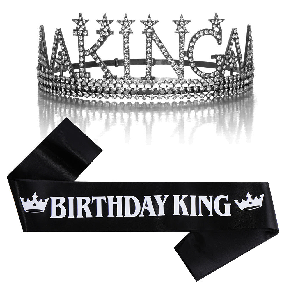 Damer Glitrende bursdagskrone med et kongelig "Birthday King"-sash-sett Skanto