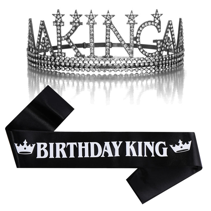 Damer Glitrende bursdagskrone med et kongelig "Birthday King"-sash-sett Skanto