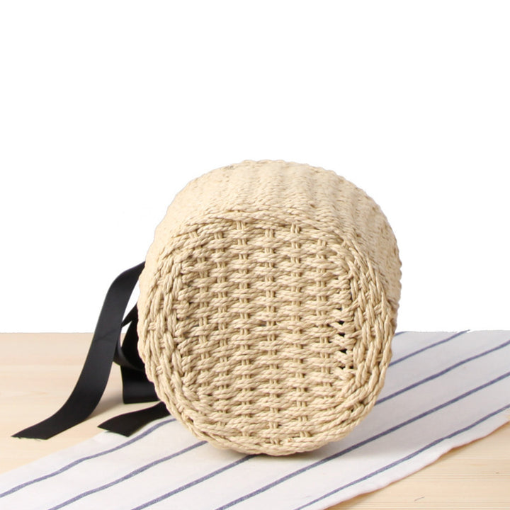 Modern basket bag with decorative satin ribbon Skanto