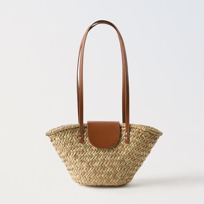 Handmade basket bag with leather flap Skanto