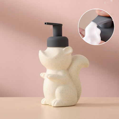 Skanto | Keramisk Såpedispenser, Ekorre Skum Pumpe Baderomsflaske, Dyre Design, Påfyllbar Gjenbrukbar Lotion Pumpe for Bad Kjøkken, 510ml/17.2oz