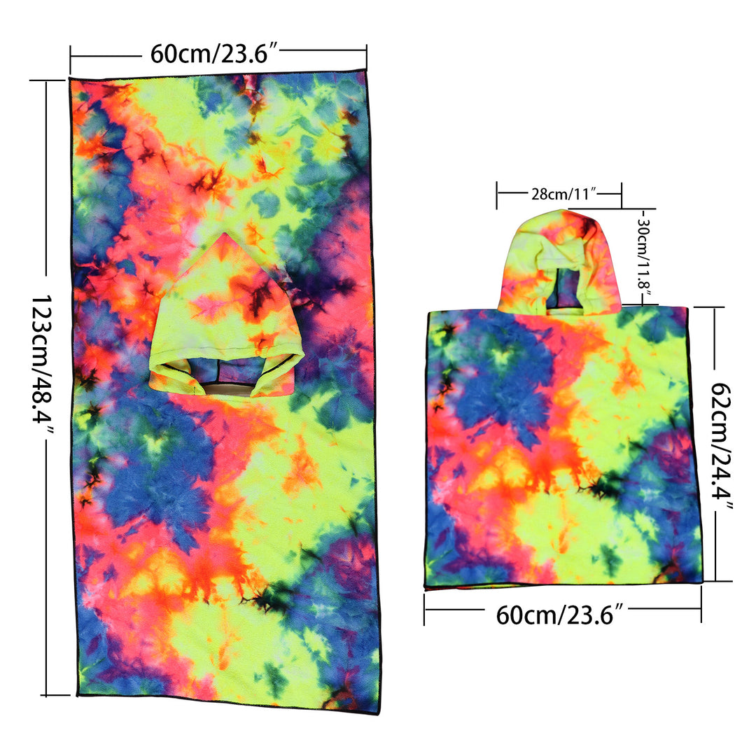 Dame Fleece-Poncho med hette og fargerikt tie-dye-design Skanto