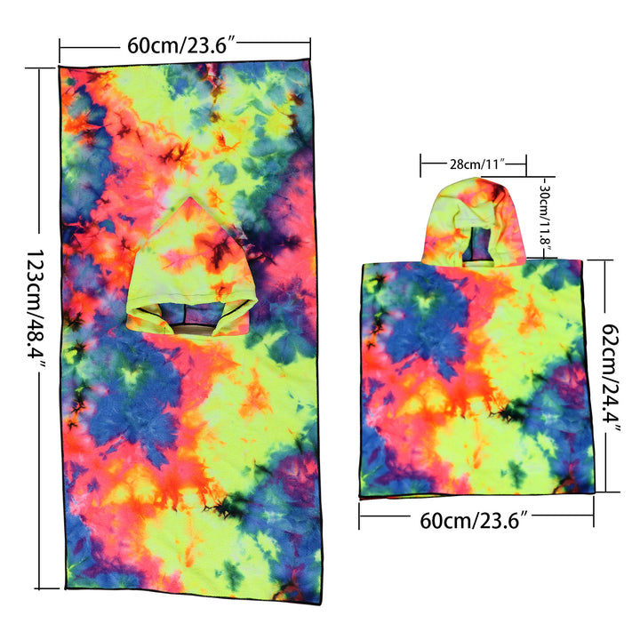 Dame Fleece-Poncho med hette og fargerikt tie-dye-design Skanto