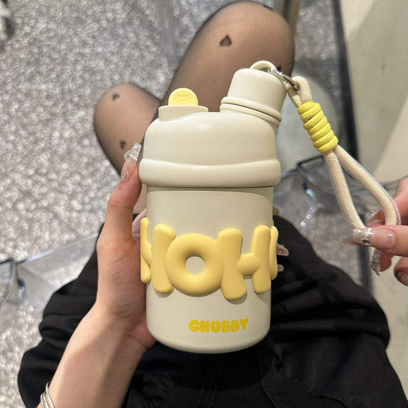 Damen isolierte Wasserflasche mit ergonomischem Tragegriff und fröhlichem Motiv Skanto